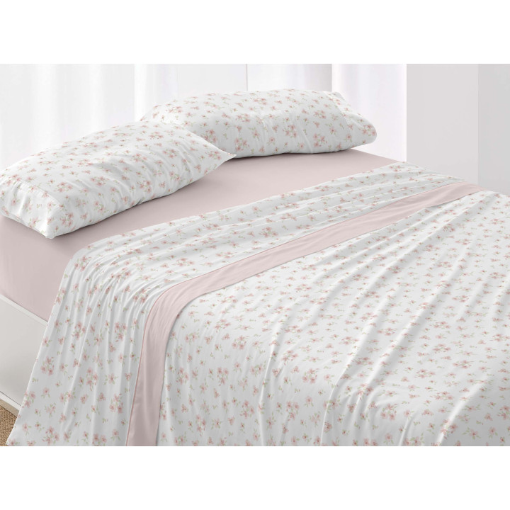 Lençóis Burrito Branco Fabia Rosa | Folhas design exclusivo | Revitex