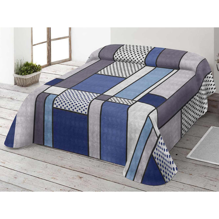 Manta de veludo Menas Azul | Cobertor de cama estampado | Revitex