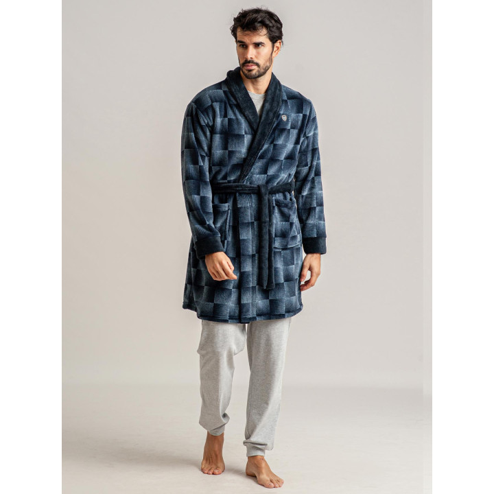 Roupão masculino Coralina Geo| Robe de inverno masculino | Revitex