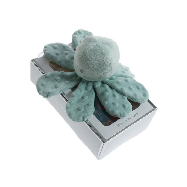 Muñeco sonajero pulpo verde | Peluche suave para bebe | Revitex